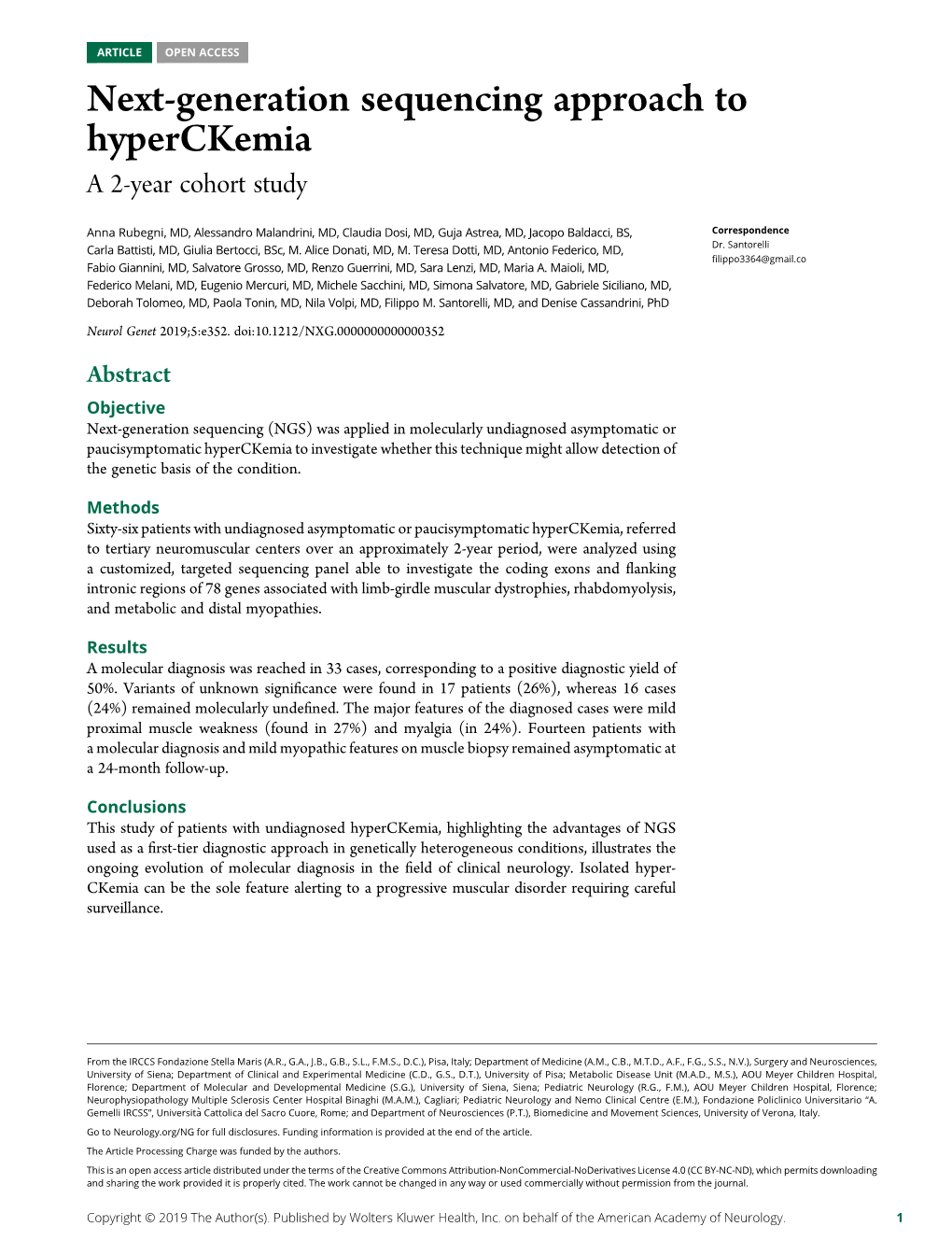 Next-Generation Sequencing Approach to Hyperckemia a 2-Year Cohort Study