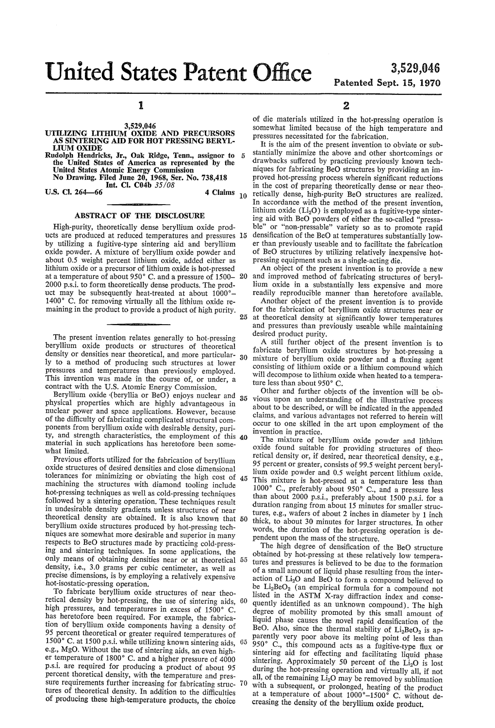 United States Patent Office Patented Sept