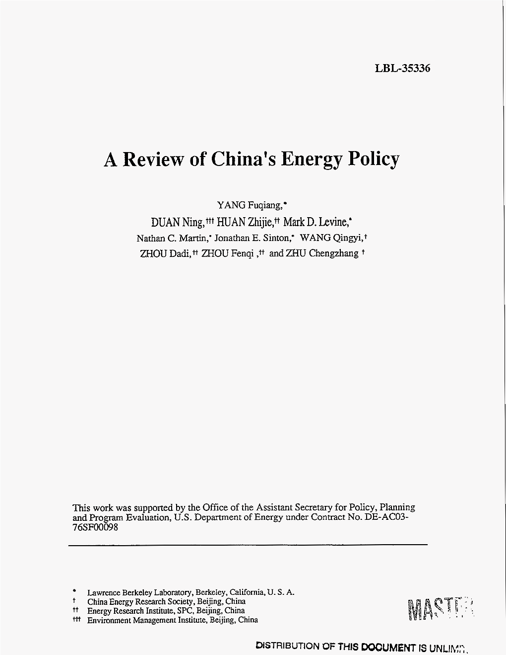 A Review of China's Energy Policy