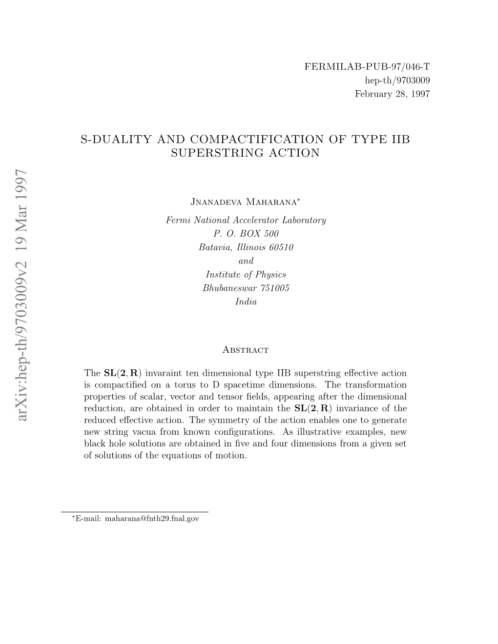 S-Duality and Compactification of Type IIB Superstring Action