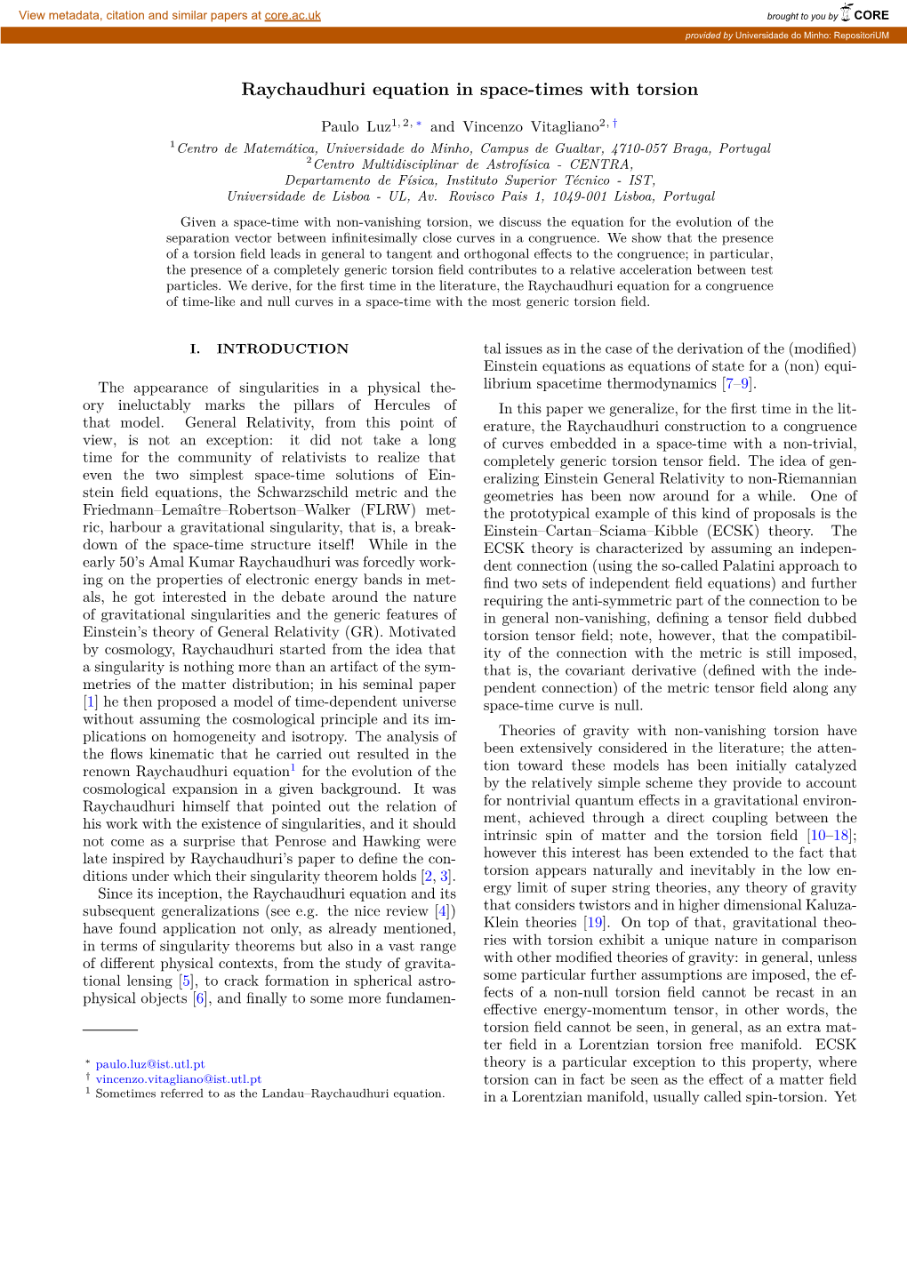 Raychaudhuri Equation in Space-Times with Torsion