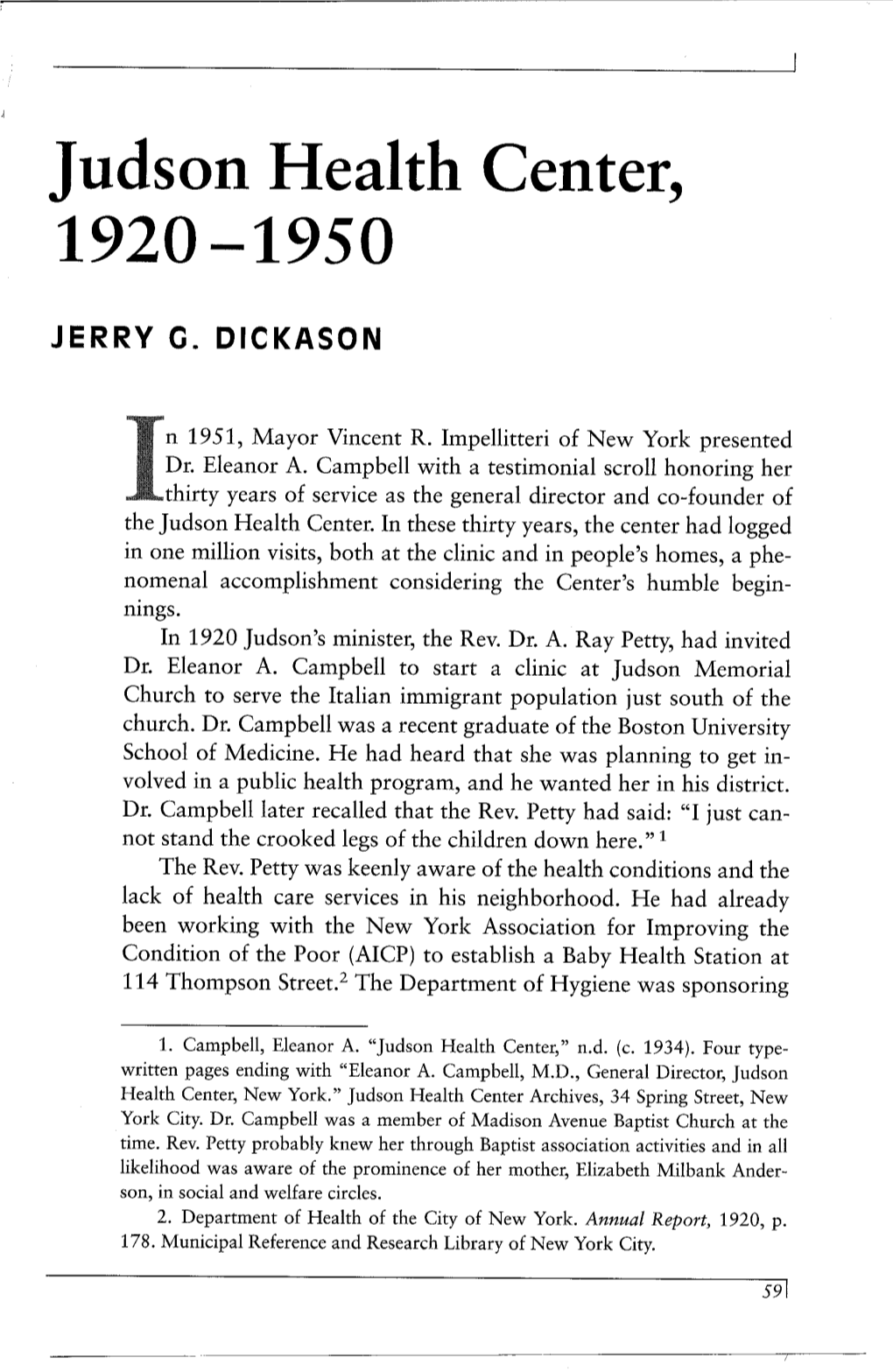 Judson Health Center, 1920-1950