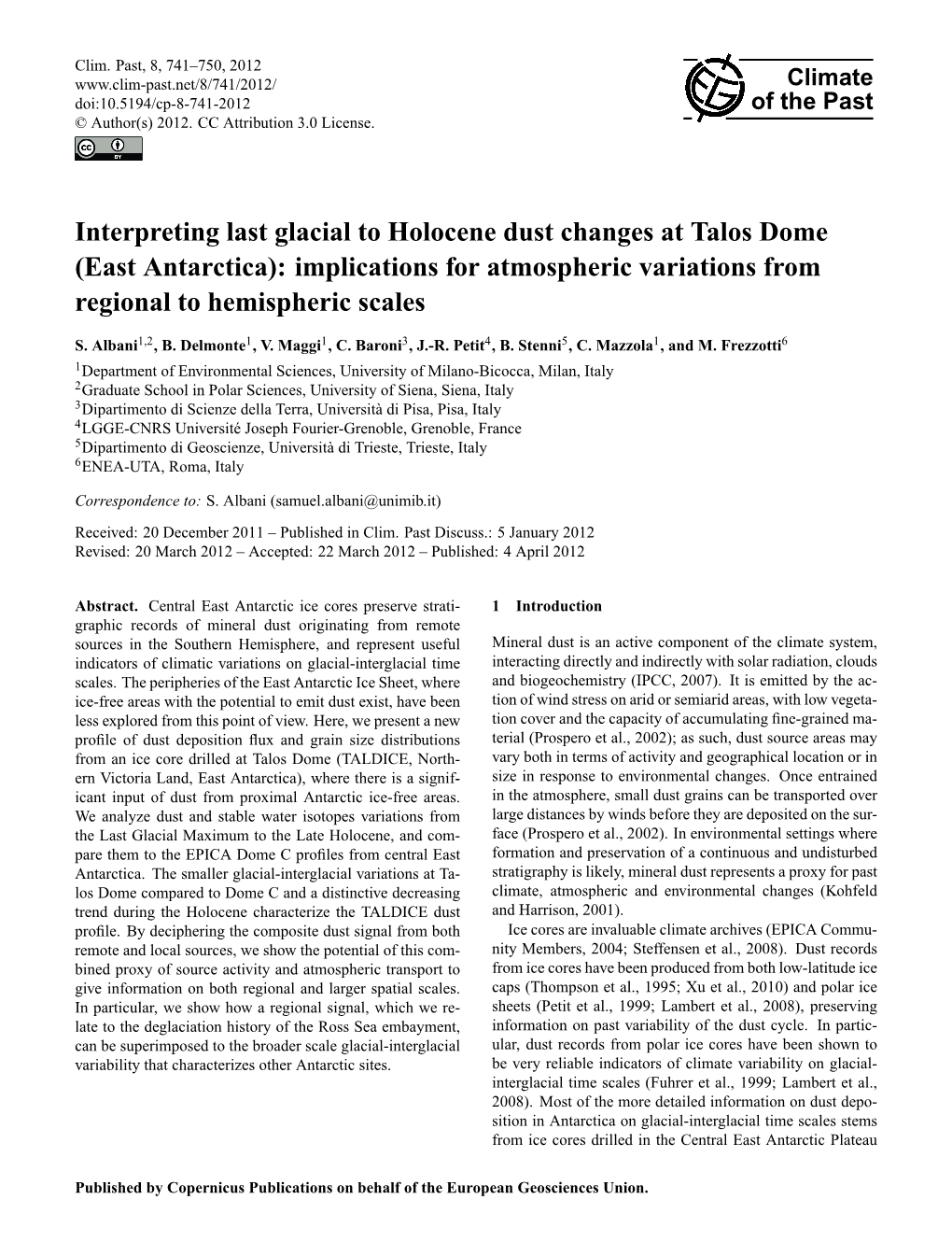 Interpreting Last Glacial to Holocene Dust Changes at Talos Dome (East Antarctica): Implications for Atmospheric Variations from Regional to Hemispheric Scales