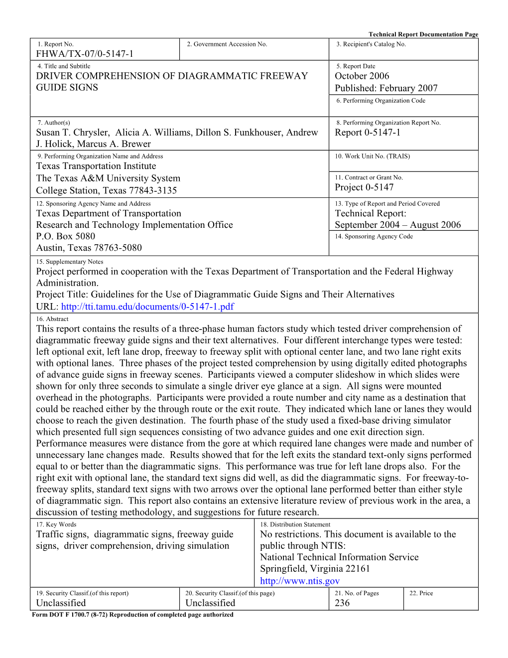 Driver Comprehension of Diagrammatic Freeway Guide Signs and Their Text Alternatives