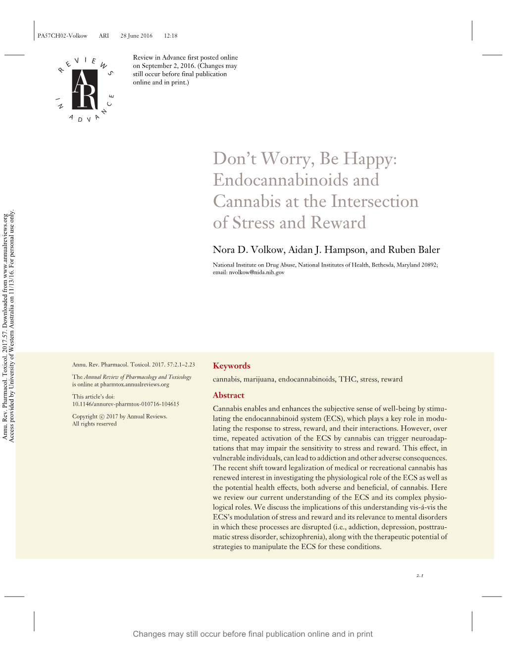 Don't Worry, Be Happy: Endocannabinoids and Cannabis