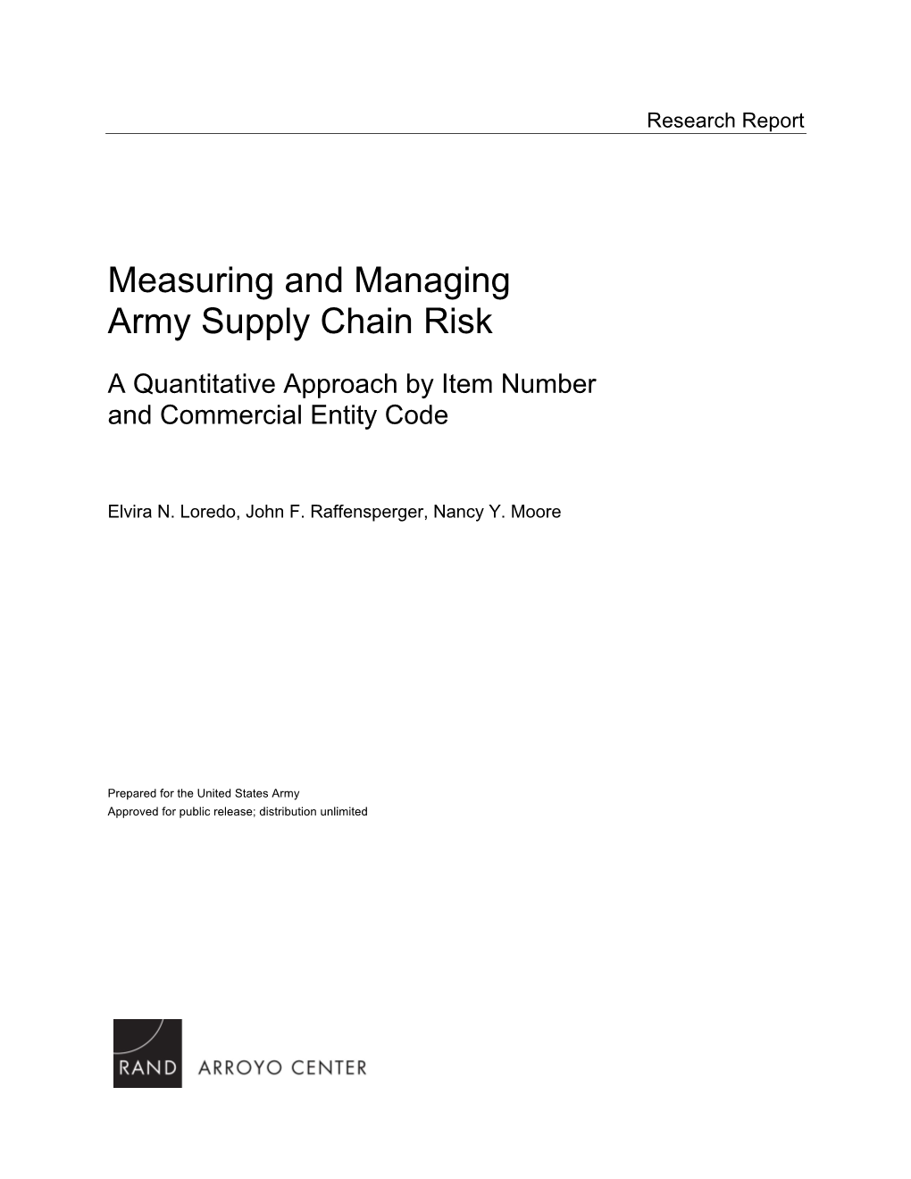 Measuring and Managing Army Supply Chain Risk