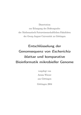 Entschlüsselung Der Genomsequenz Von Escherichia Blattae Und Komparative Bioinformatik Mikrobieller Genome