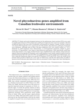 Novel Phycodnavirus Genes Amplified from Canadian Freshwater Environments