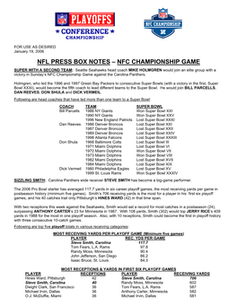 Nfl Press Box Notes – Nfc Championship Game