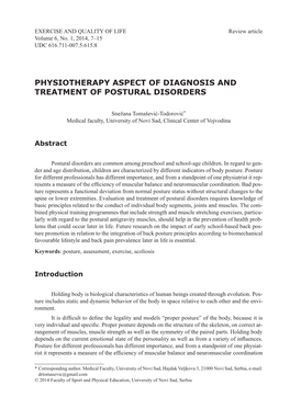 Physiotherapy Aspect of Diagnosis and Treatment of Postural Disorders