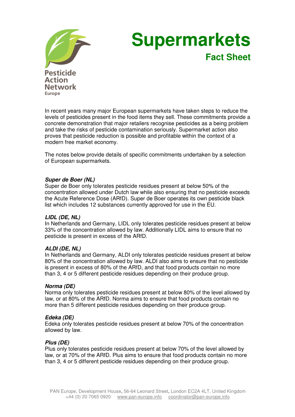 Supermarkets Fact Sheet