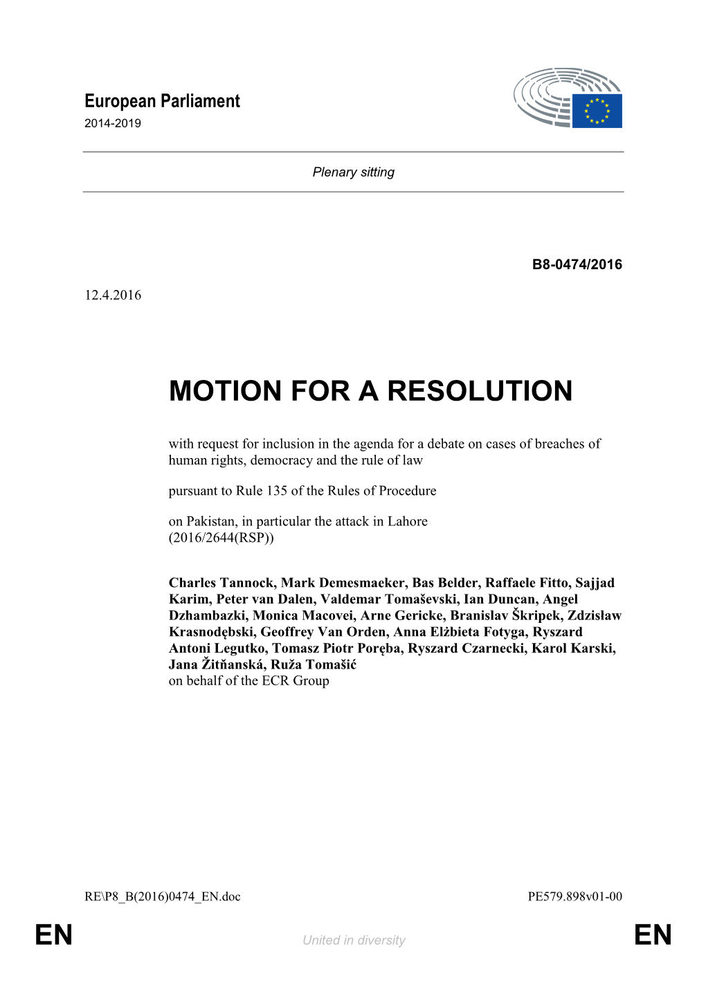 En En Motion for a Resolution