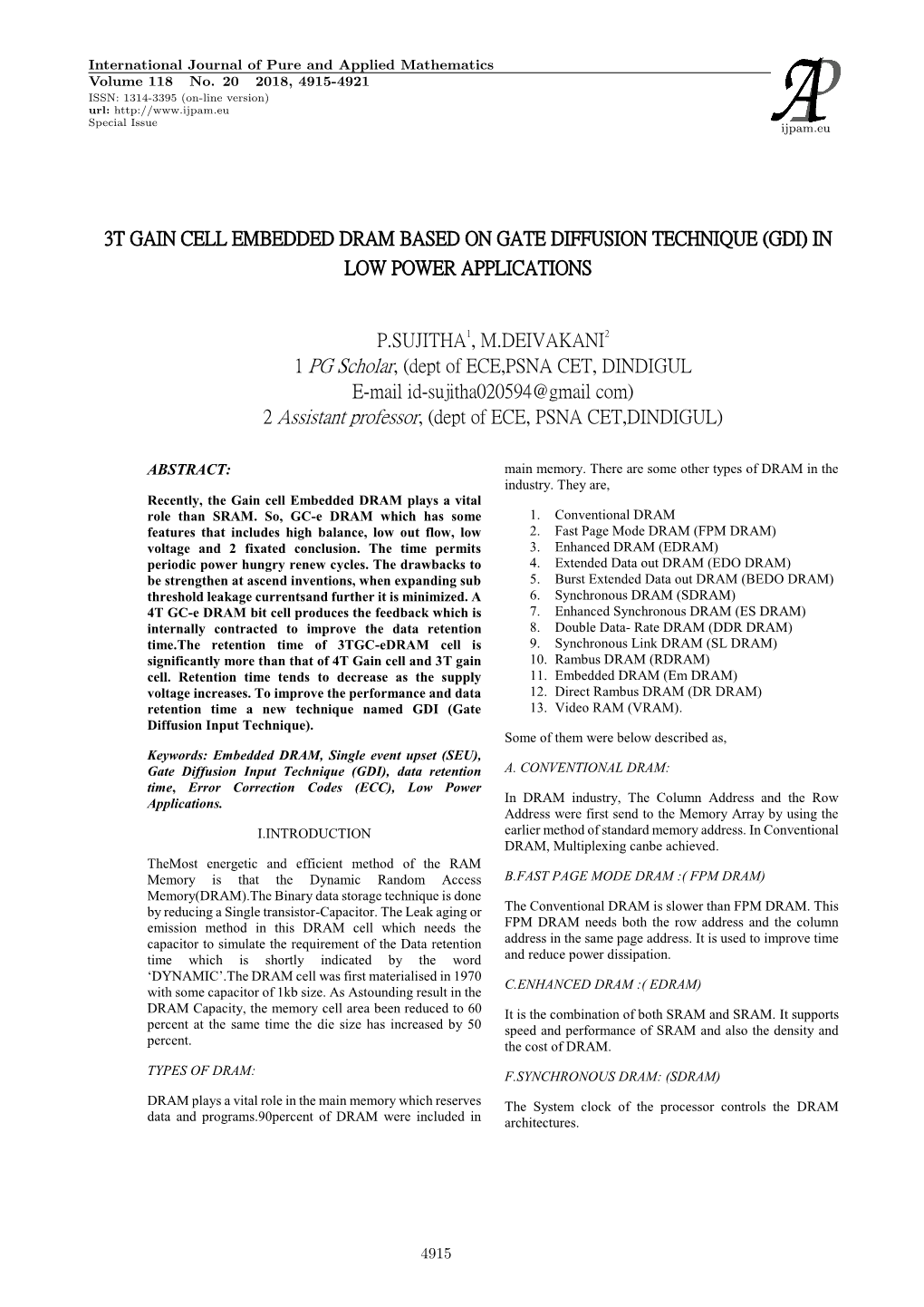 3T Gain Cell Embedded Dram Based on Gate Diffusion Technique (Gdi) in Low Power Applications