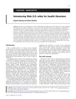 Wikis for Health Librarians