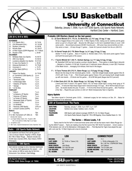LSU Basketball at University of Connecticut Saturday, January 7, 2006, 4 P.M