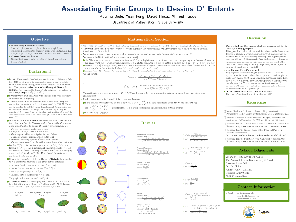 Associating Finite Groups to Dessins D' Enfants
