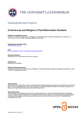Criminal Law and Religion in Post-Reformation Scotland