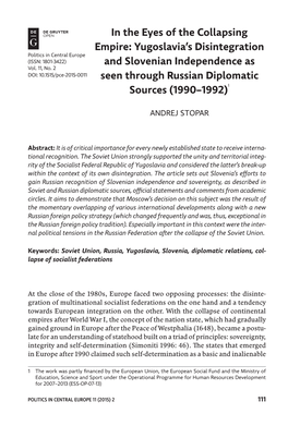 Yugoslavia's Disintegration and Slovenian Independence