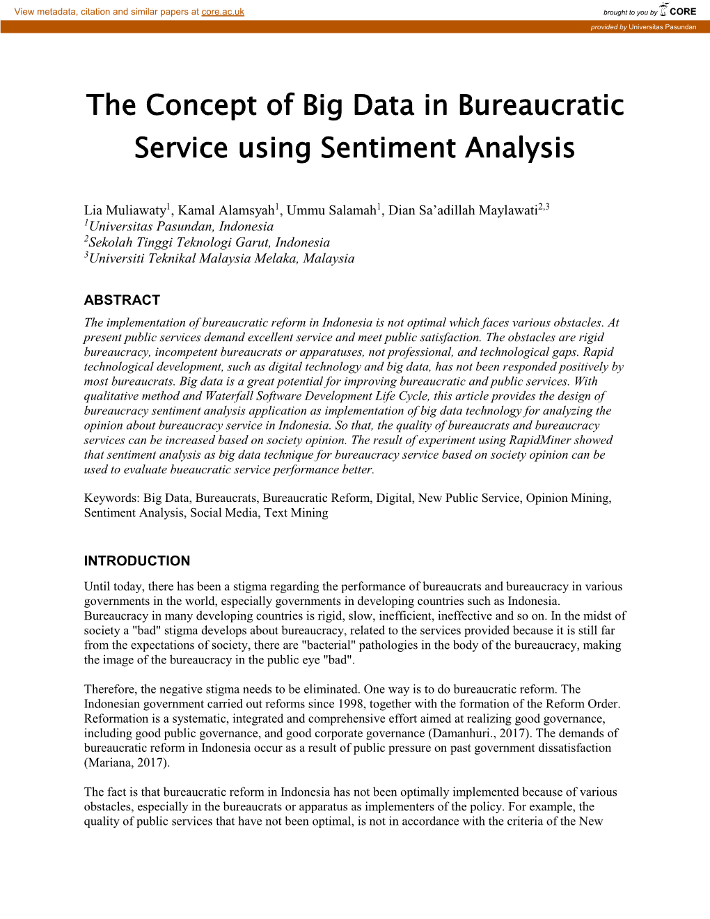 The Concept of Big Data in Bureaucratic Service Using Sentiment Analysis