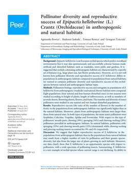 Pollinator Diversity and Reproductive Success of Epipactis Helleborine (L.) Crantz (Orchidaceae) in Anthropogenic and Natural Habitats