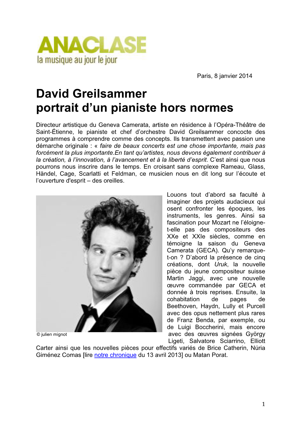 David Greilsammer Portrait D'un Pianiste Hors Normes