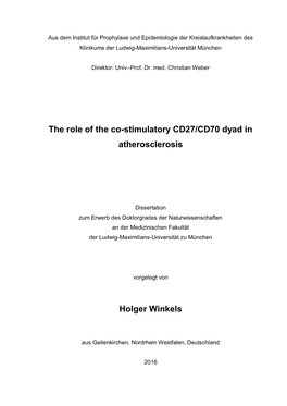 The Role of the Co-Stimulatory CD27/CD70 Dyad in Atherosclerosis