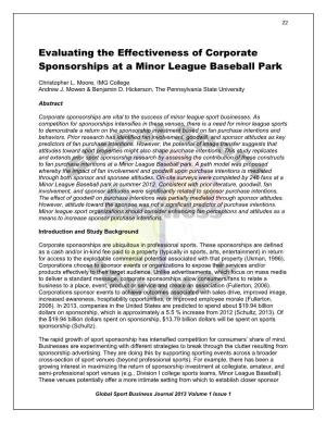 Evaluating the Effectiveness of Corporate Sponsorships at a Minor League Baseball Park