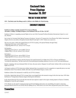 Cincinnati Reds Press Clippings December 20, 2017