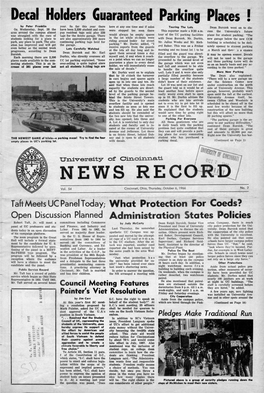 University of Cincinnati News Record. Thursday, October 6, 1966. Vol. LIIII, No. 2