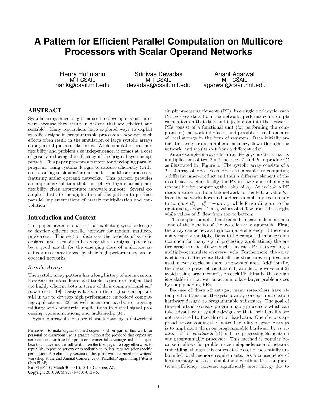 A Pattern for Efficient Parallel Computation on Multicore