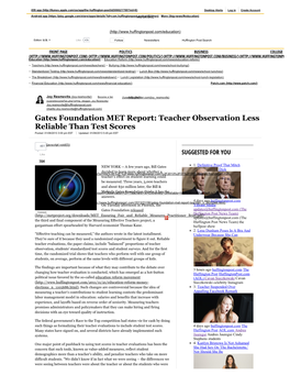 Gates Foundation MET Report: Teacher Observation Less Reliable Than Test Scores Posted: 01/08/2013 3:00 Pm EST Updated: 01/08/2013 5:45 Pm EST