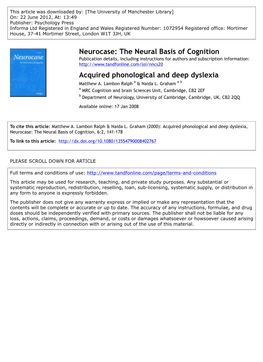 Acquired Phonological and Deep Dyslexia Matthew A