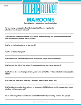 MAROON 5 Take This Short Quiz to Test Your Knowledge