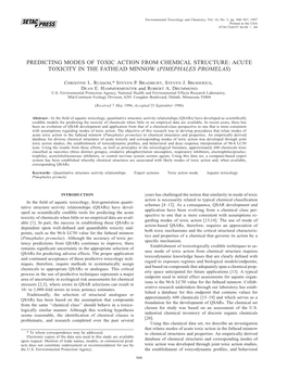 Predicting Modes of Toxic Action from Chemical Structure: Acute Toxicity in the Fathead Minnow (Pimephales Promelas)