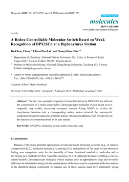 A Redox-Controllable Molecular Switch Based on Weak Recognition of BPX26C6 at a Diphenylurea Station