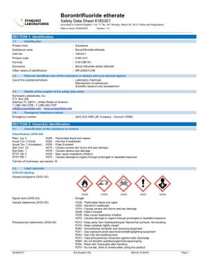 Borontrifluoride Etherate Safety Data Sheet 6160301 According to Federal Register / Vol