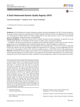 A Dutch Nationwide Bariatric Quality Registry: DATO