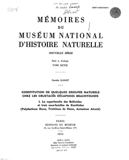 Memoires Muséum National D'histoire Naturelle