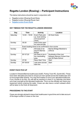 Regatta London (Rowing) – Participant Instructions