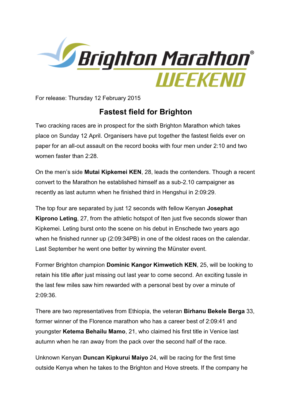 Fastest Field for Brighton