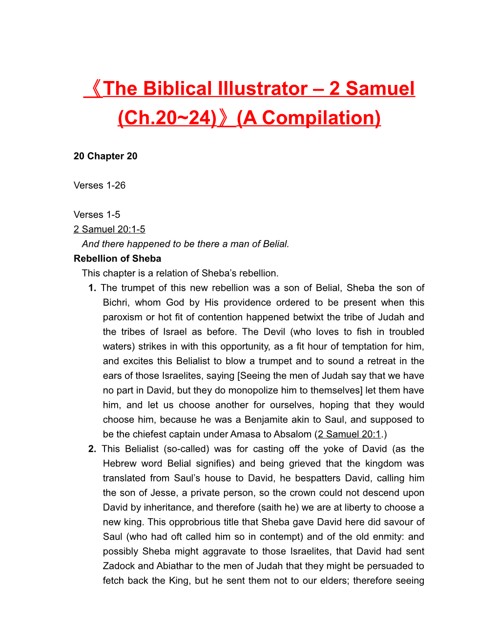 The Biblical Illustrator 2 Samuel (Ch.20 24) (A Compilation)