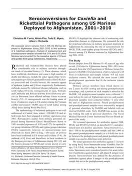 Seroconversions for Coxiella and Rickettsial Pathogens Among US Marines Deployed to Afghanistan, 2001–2010