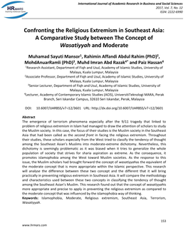 Confronting the Religious Extremism in Southeast Asia: a Comparative Study Between the Concept of Wasatiyyah and Moderate