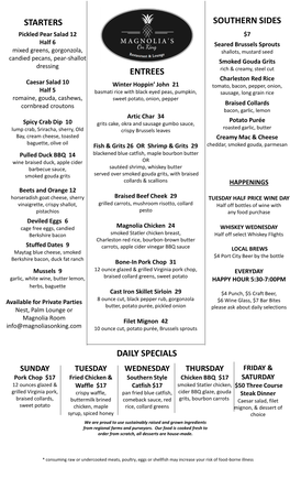 Starters Entrees Southern Sides Daily Specials