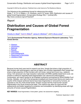 Distribution and Causes of Global Forest Fragmentation Page 1 of 11