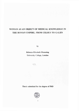 Woman As an Object of Medical Knowledge in the Roman Empire, from Celsus to Galen