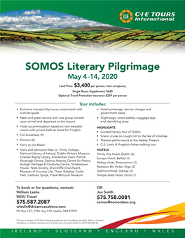 SOMOS Literary Pilgrimage Full Itinerary