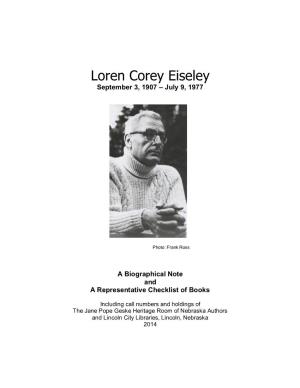 Loren Corey Eiseley September 3, 1907 – July 9, 1977