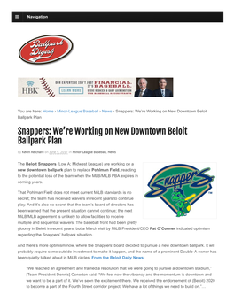 Snappers: We're Working on New Downtown Beloit Ballpark Plan