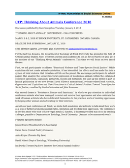 CFP: Thinking About Animals Conference 2018